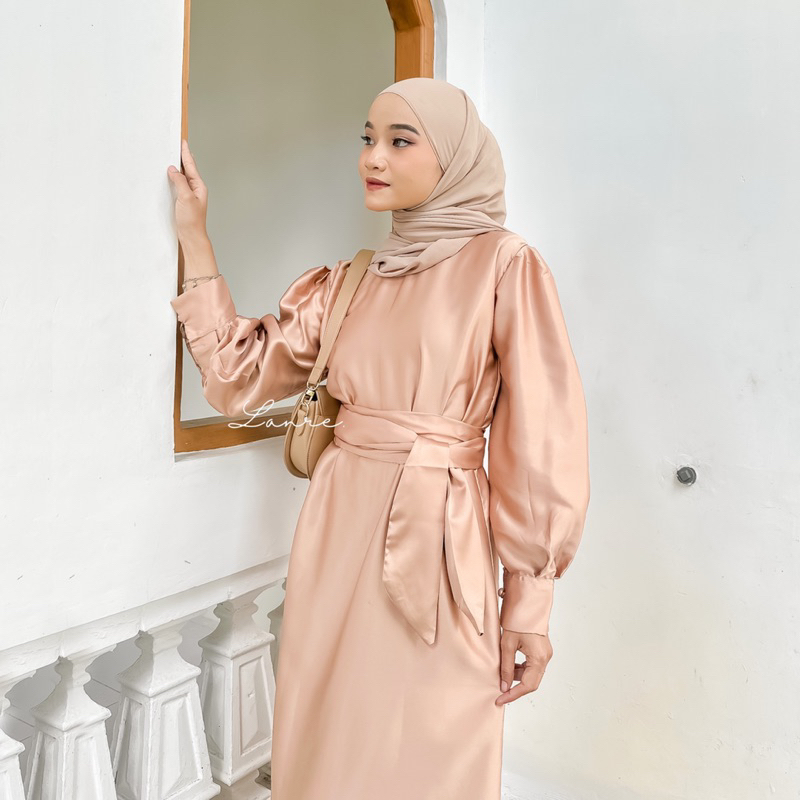 Alisa dress satin by LANRE - satin dress kondangan - dress lebaran