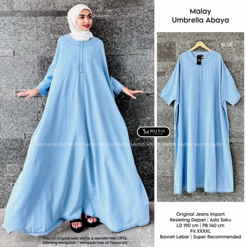 MALAY UMBRELLA ABAYA BY MUTIA / DRESS WANITA MUSLIMAH / Gamis jeans premium