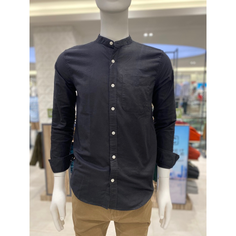 Kemeja kerah sanghai hitam lengan panjang Pria brand COLE (S-XL)