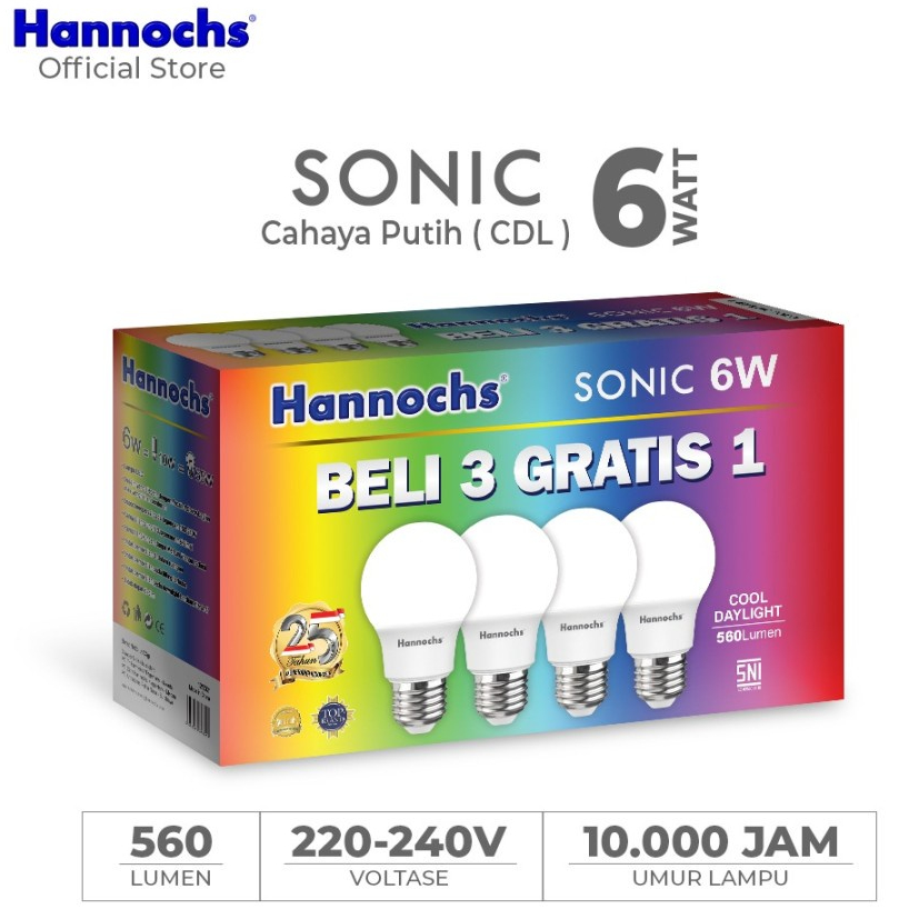 Hannochs Sonic PAKET 3 in 1 Bohlam Lampu LED 3-6-10-13 Watt Cool Daylight Putih BELI 3 BONUS 1