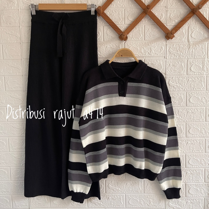 ONESET NAVAURBACK SWEATER RAJUT SETELAN CELANA RAJT KULOT WANIATA