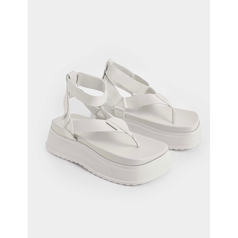 (PRELOVED) CHARLES & KEITH SANDAL THONG JOSS FLATFORM ANKLE-STRAP - CHALK