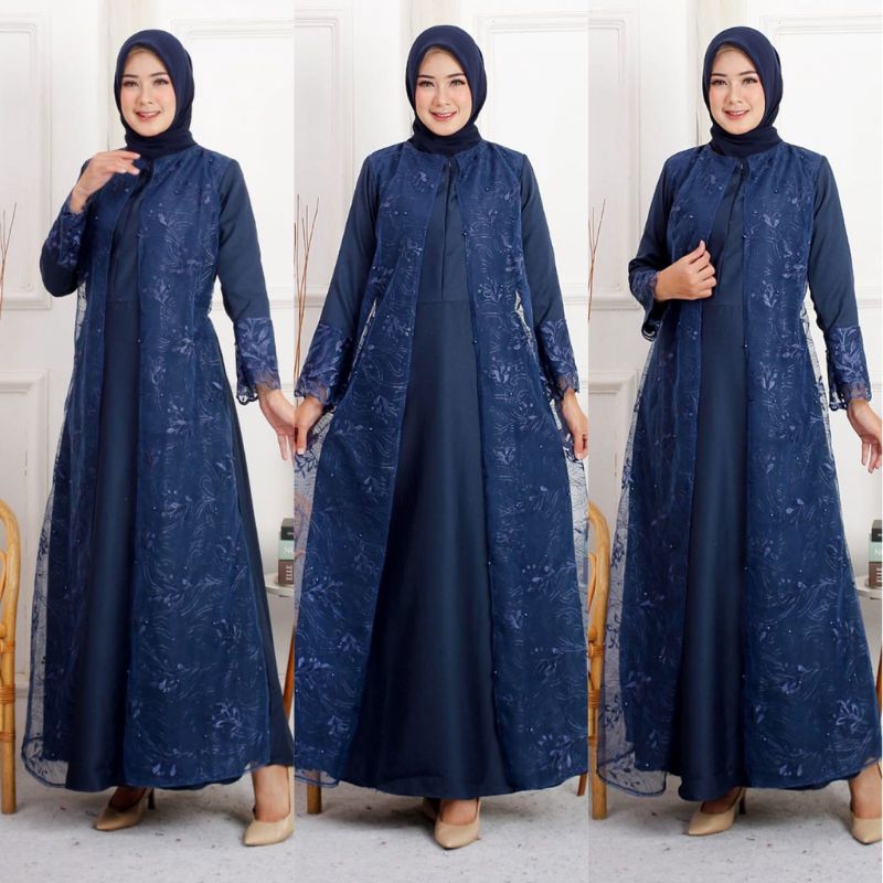 gamis hena tille mutiara bordir/brokat gamis pesta/gamis kondangan