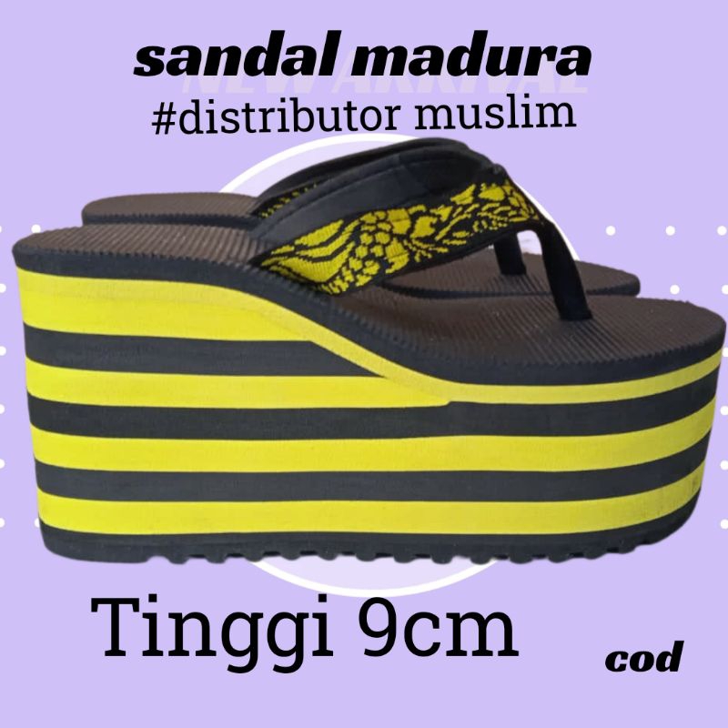 SANDAL MADURA CEWEK DEWASA TINGGI 9CM BAHAN SPON TERKUAT PRODUKSI SENDIRI