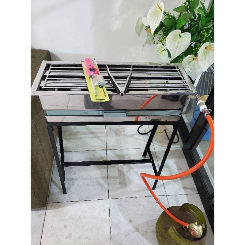Panggangan Gas 2 Tungku 65x25 cm dengan Kaki, Selang Regulator, Free Capitan - Bakaran Sate dan Ayam