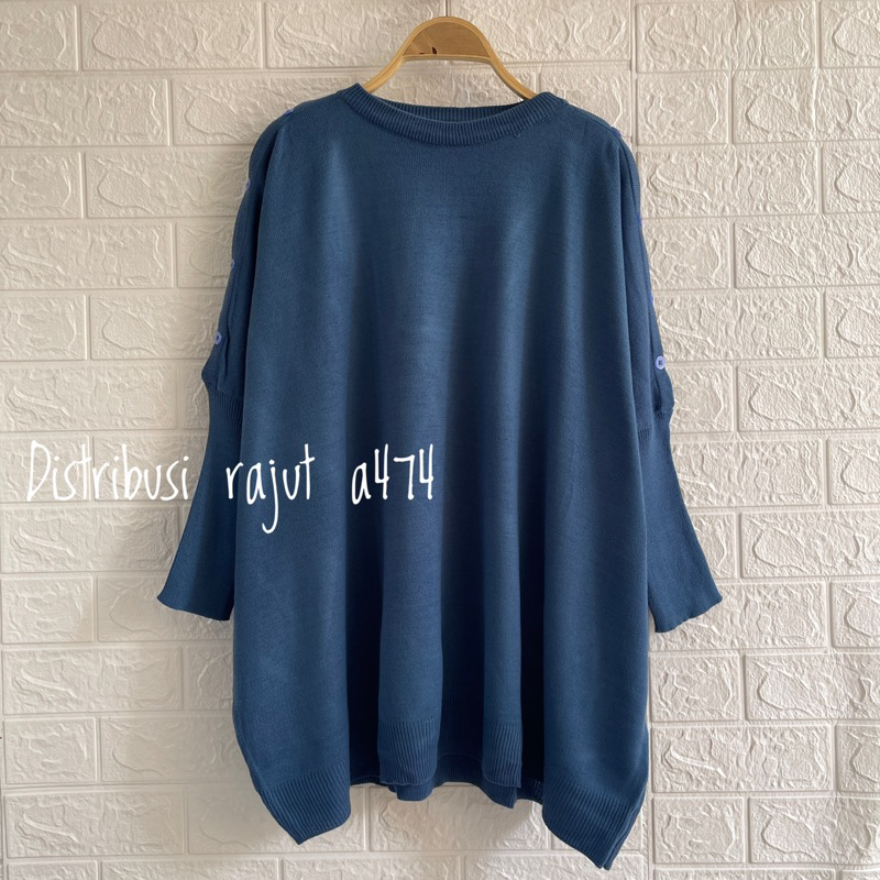OCHA ATASAN RAJUT OVERSIZE  DRESS KALONG RAJUT WANITA MOTIF KANCING DI BAHU TANGAN 3/4 WANITA