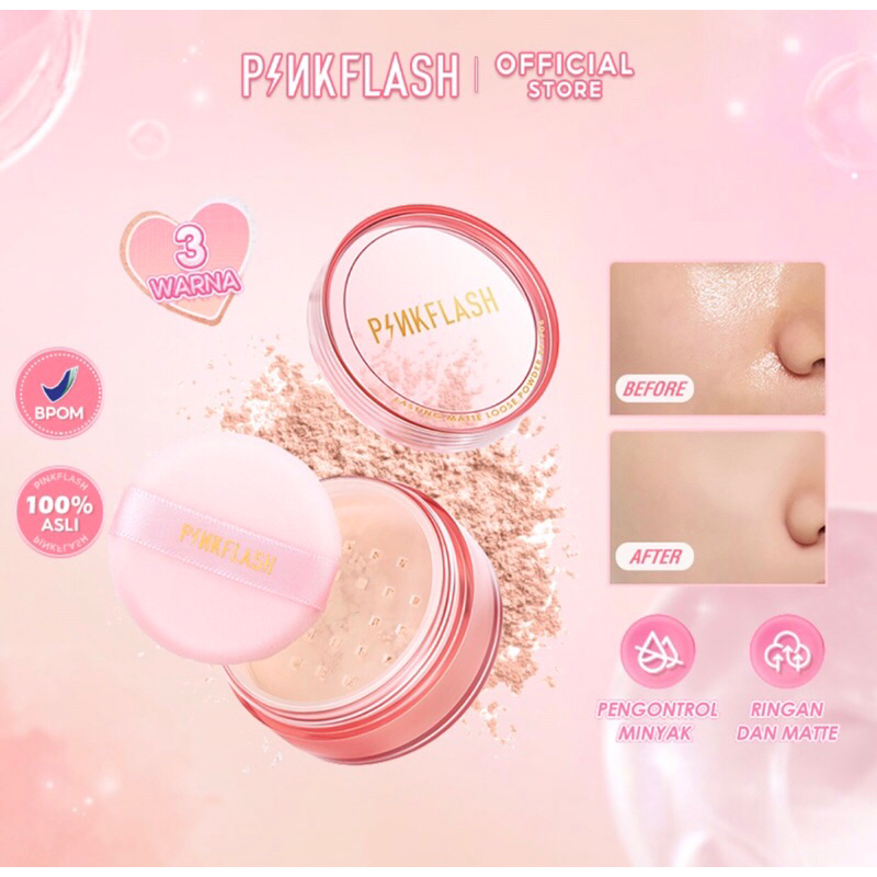 PINKFLASH OhMySelf Oil Controller Loose Powder Bedak Matte  Loose Setting Powder All Day Lasting 3 Colors