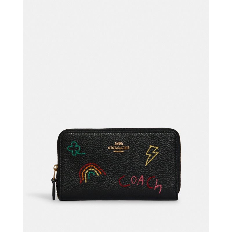 Coach Medium Id Zip Wallet With Diary Embroidery (C9104)