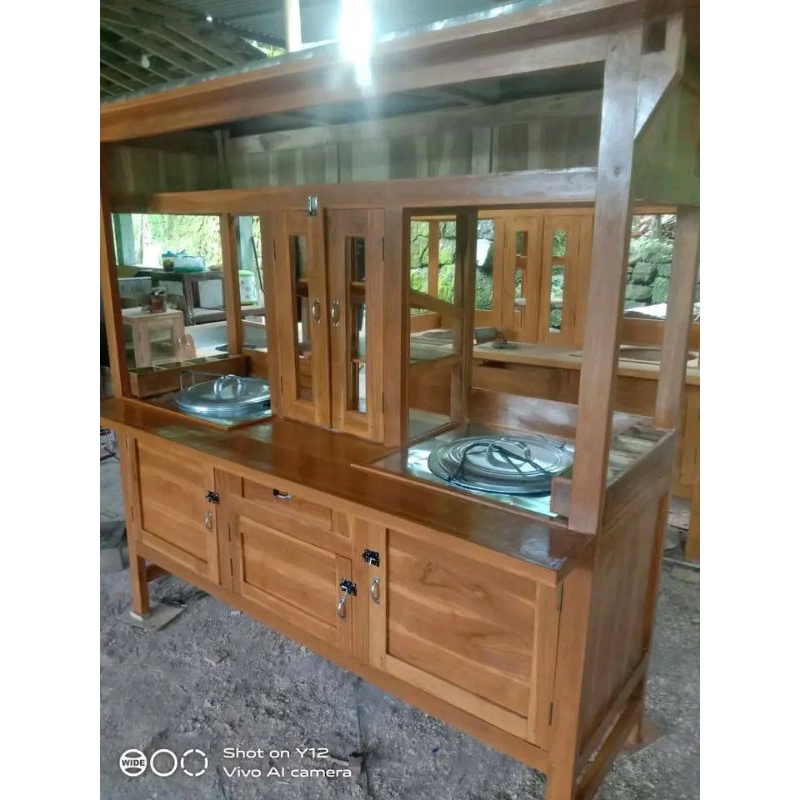 Gerobak bakso PREMIUM bahan Jati tua komplit dengan kelengkapan (180cm)