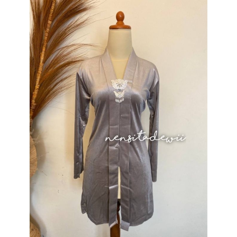 Kebaya Kartini (Leher V), Body Panjang - Warna Silver