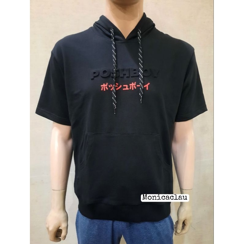 Hoodie Poshboy Original Aziel Tshirt katun fleece hitam embossed