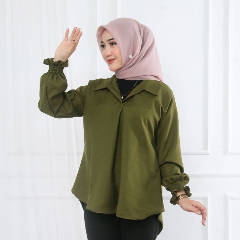 KEMEJA BASIC WANITA/KEMEJA BLOUSE V NECK/KEMEJA WANITA LENGAN PANJANG/KEMEJA BASIC OVERSIZE