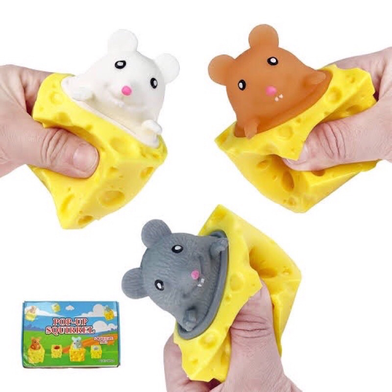 (SUN) MAINAN SQUISHY POP UP SQUIRREL MOUSE / MAINAN ANAK PENCET SILIKON KARET TIKUS TUPAI KEJU STRESS BALL