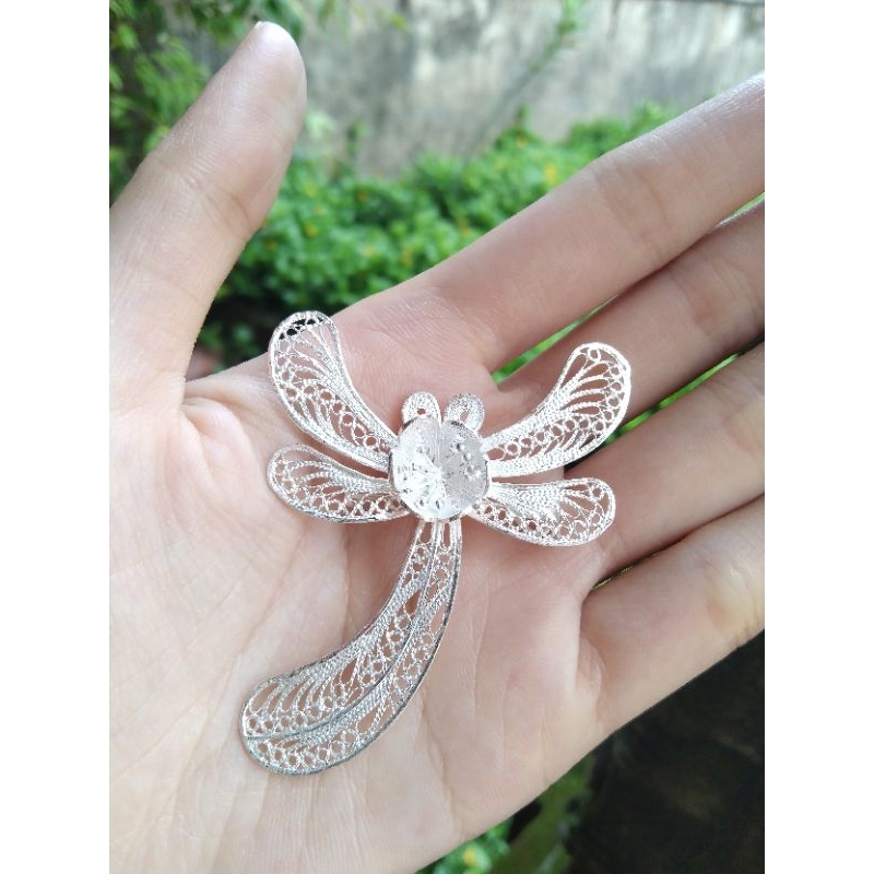 Bros Capung Bunga Filigree Perak 925