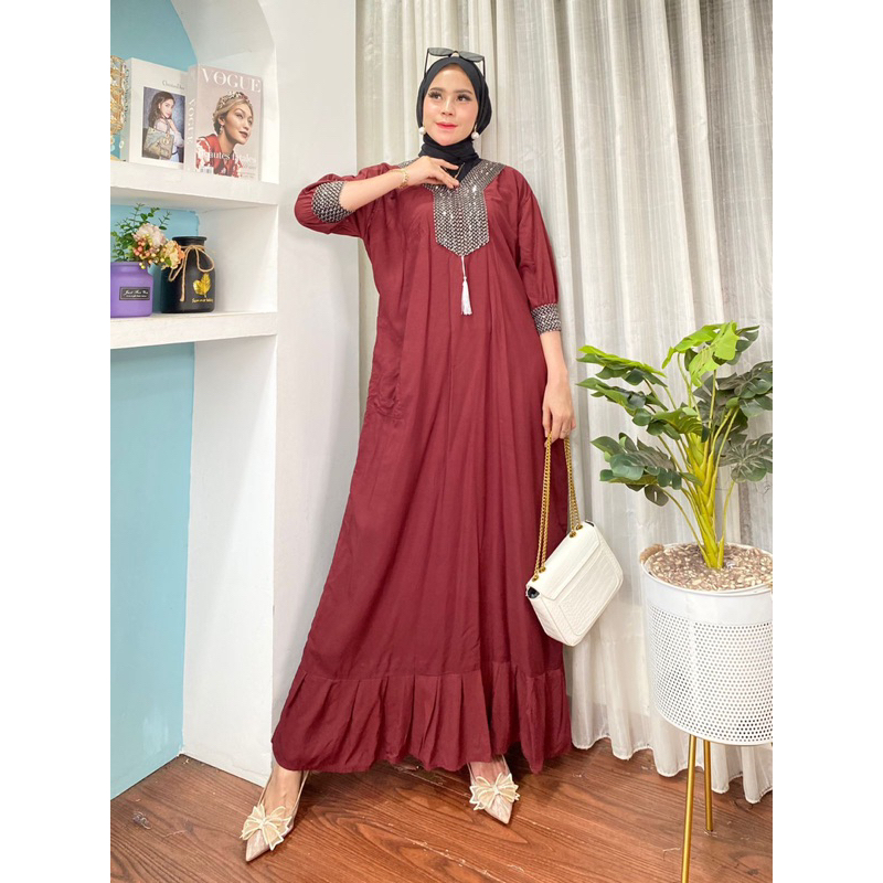 GAMIS ARAB MIDI DRES KAFTAN RENDA SULTAN || RAYON SUPER GRADE A ORI || MODEL RESLETING DEPAN BUSUI &amp; BUMIL LD 110