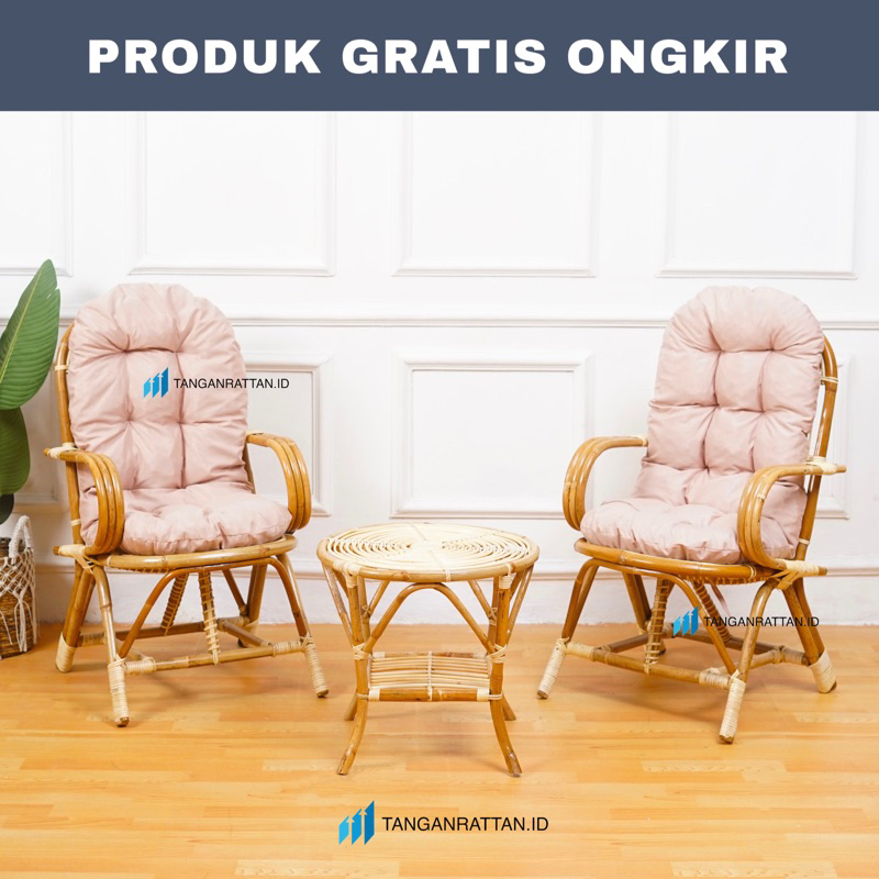 Kursi Teras Pengki Rotan Dengan Bantal Full Untuk Dewasa / Kursi Dewasa Santai Minimalis Armchair Rotan Finishing Melamin