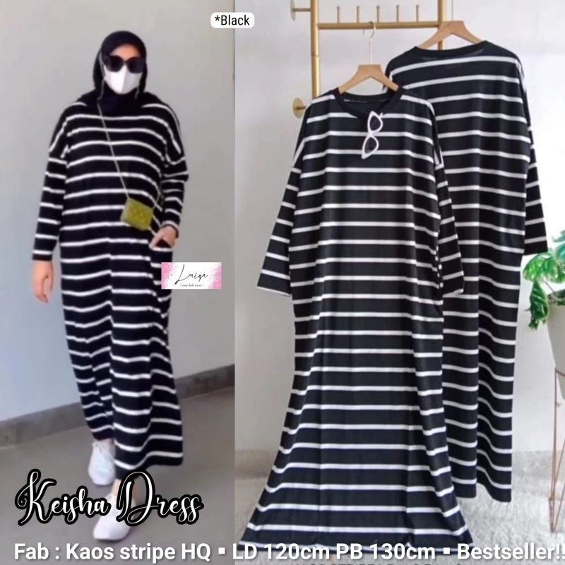 DRESS MAXI JUMBO/KEISHA DRESS MAXI WANITA KAOS STRIPE JUMBO LD 120 CM FIT XXL