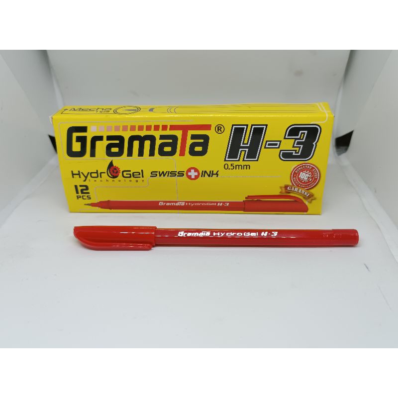 Pulpen Ballpoin Warna Merah Gramata HydroGel H-3 1 pak isi 12 pulpen