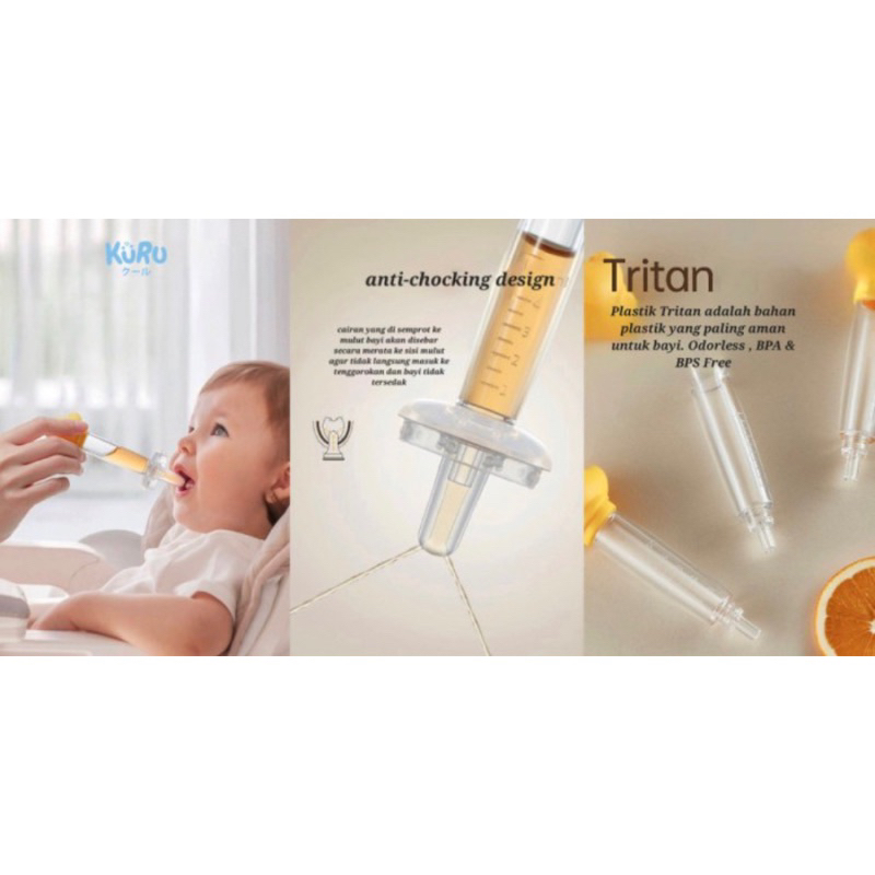 Kuru Medicine Feeder Pipet Minum Obat Bayi Dropper Sirup Anti Sedak Sedotan Minum Obat + BOX SIMPAN + Straw Pembersih