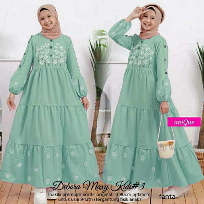 Debora Maxy Kids #3, GAMIS LEBARAN ANAK PEREMPUAN CANTIK MODIS 9-13 THN BAHAN SHAKILA PREMIUM MIX BORDIR TERMURAH TERLARIS OOTD