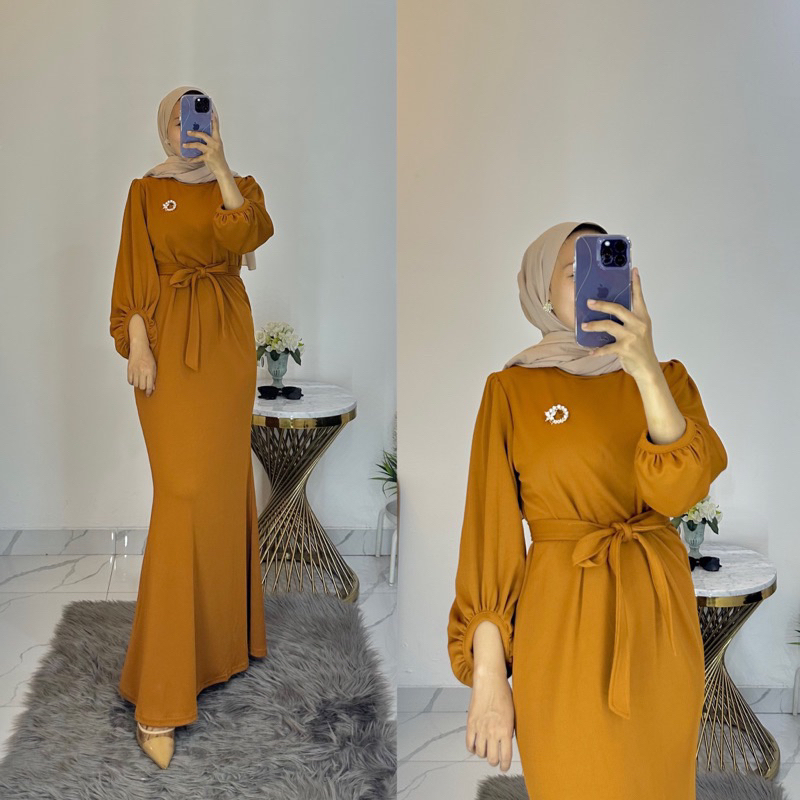 Tamstore Nadine Gamis Maxi Crinkle Long Dress Gaun Wanita Tali Pinggang