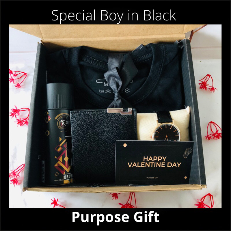 

032 Hampers kado hadiah valentine untuk pria special baju kaos parfum dompet jam tangan