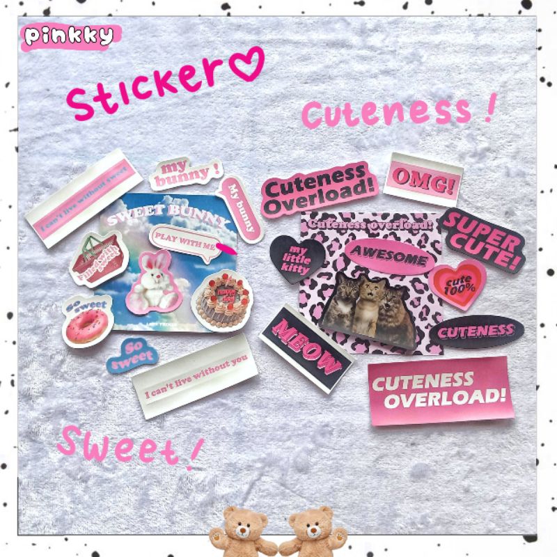 

[Pinkkyst.id] Sticker pack cat and bunny Y2K aesthetic lucu decorasi photocard jurnal polcos