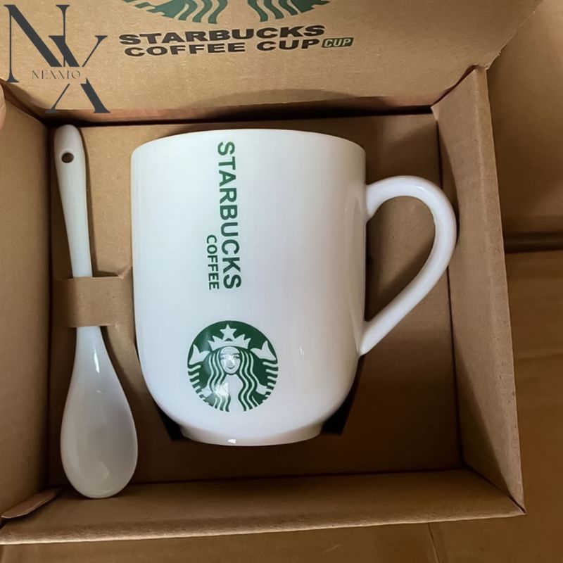 cangkir keramik set sendok motif emot lucu cangkir Starbucks keramik