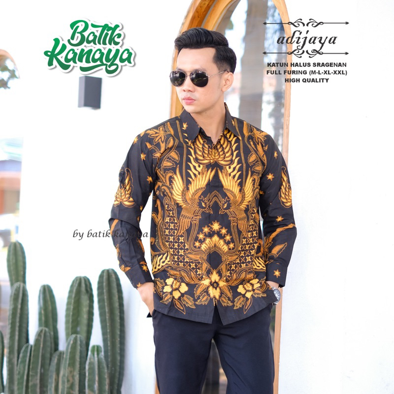 ADHIJAYA Kemeja batik pria lengan panjang modern Full Furing