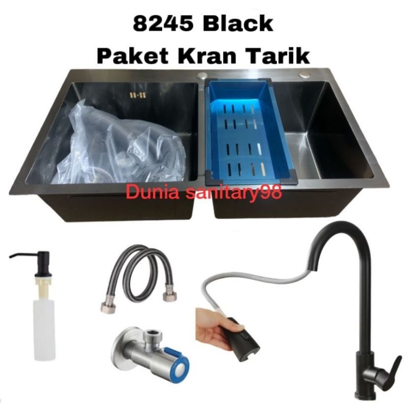 Paket Kitchen Sink 8245 Black Stainless SUS 304 Bak cuci piring Loonginc by Bolzano