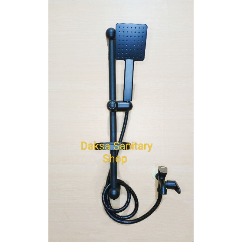 Shower tiang set hand shower minimalis Hitam dan kran cabang Hitam