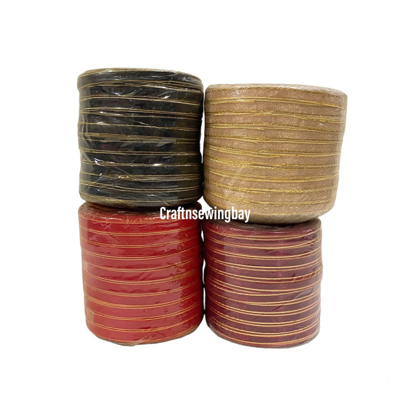 

Pita Organdi Pinggiran Emas/ Organza Ribbon 1/4inch 0,6cm per roll