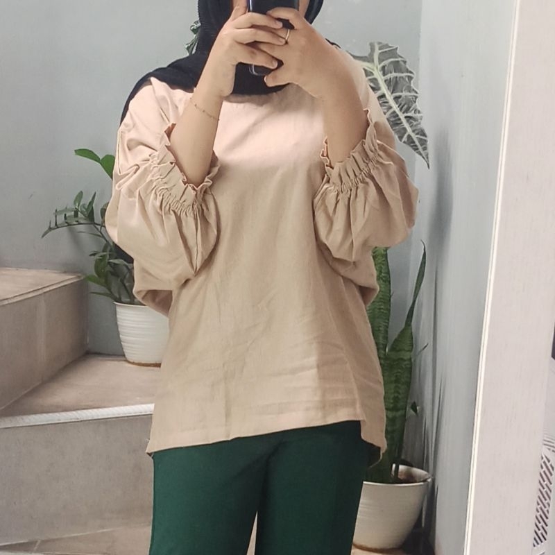 Loury Blouse Wanita Linen Batwing Oversize Korean Style