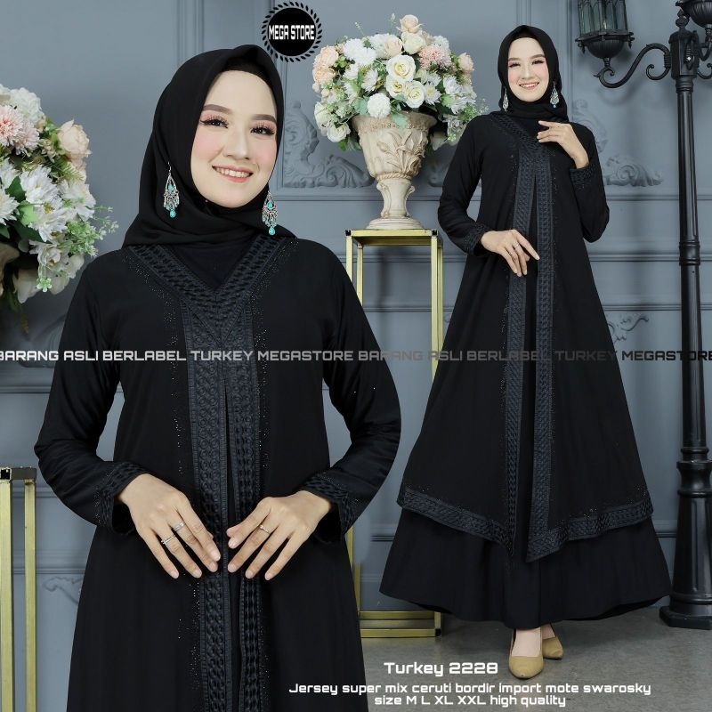 Baju Gamis Wanita Abaya Turkey Turki Hitam 2228 Dress Dres Jubah Hitam Ori Megastore