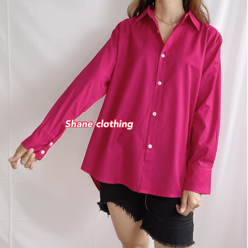 SHANE CLOTHING KEMEJA WANITA OVERSIZE FANTA FUSCHIA POLOS LENGAN PANJANG BAHAN KATUN IMPORT 753/2129
