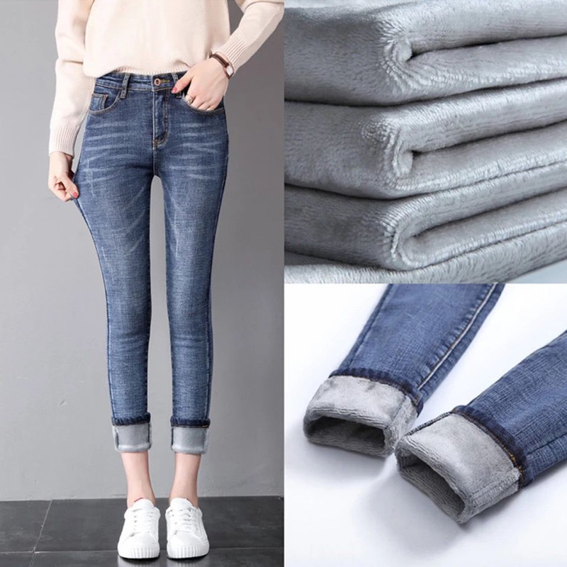 Winter Denim Pants Celana Jeans Thermal Wanita