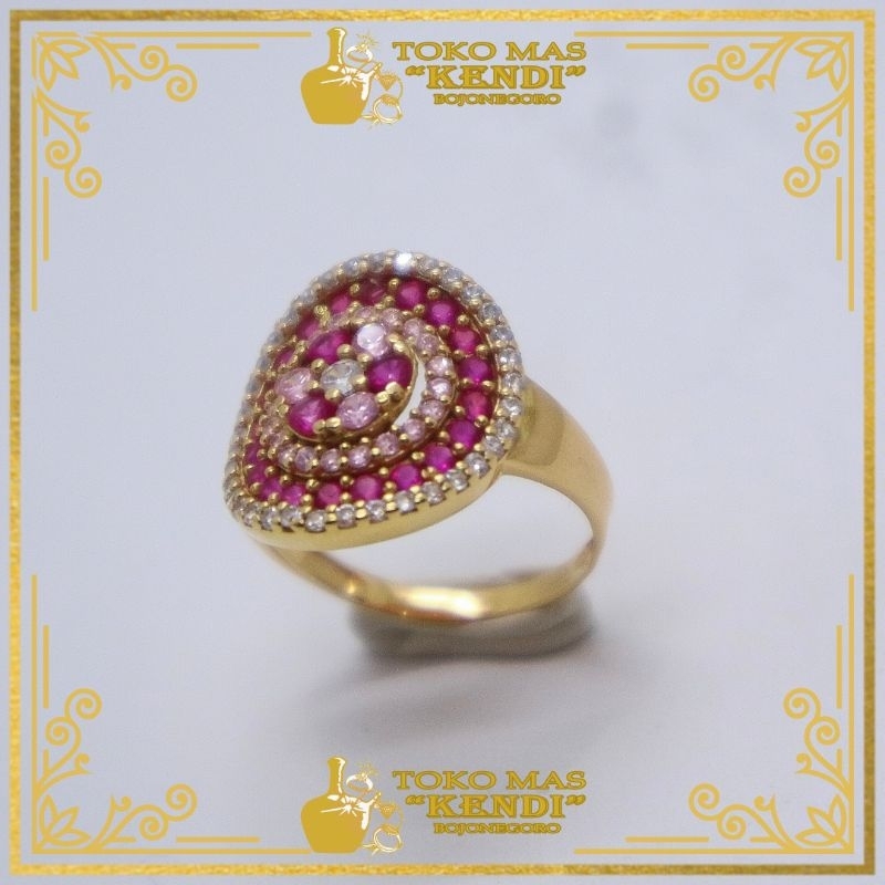 Cincin  Ring 375  8K UBS rounded mata merah pink putih Emas