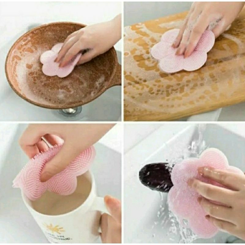 Spon Cuci Piring Silikon Sponge Pembersih Kerak Karet Silicone Dish Cleaning Wash Brush