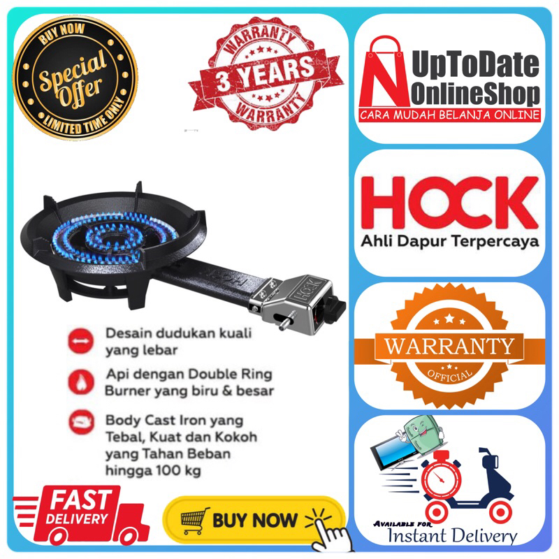 KOMPOR GAS 1 TUNGKU HOCK HC-102CL HC102CL HC 102 CL CAST IRON LOW PRESSURE COOKER HOCK