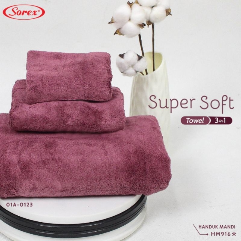 Sorex Handuk Mandi Dewasa  HM 916   supersoft Towel 3in1 Motif polos Lembut Daya Serap Tinggi