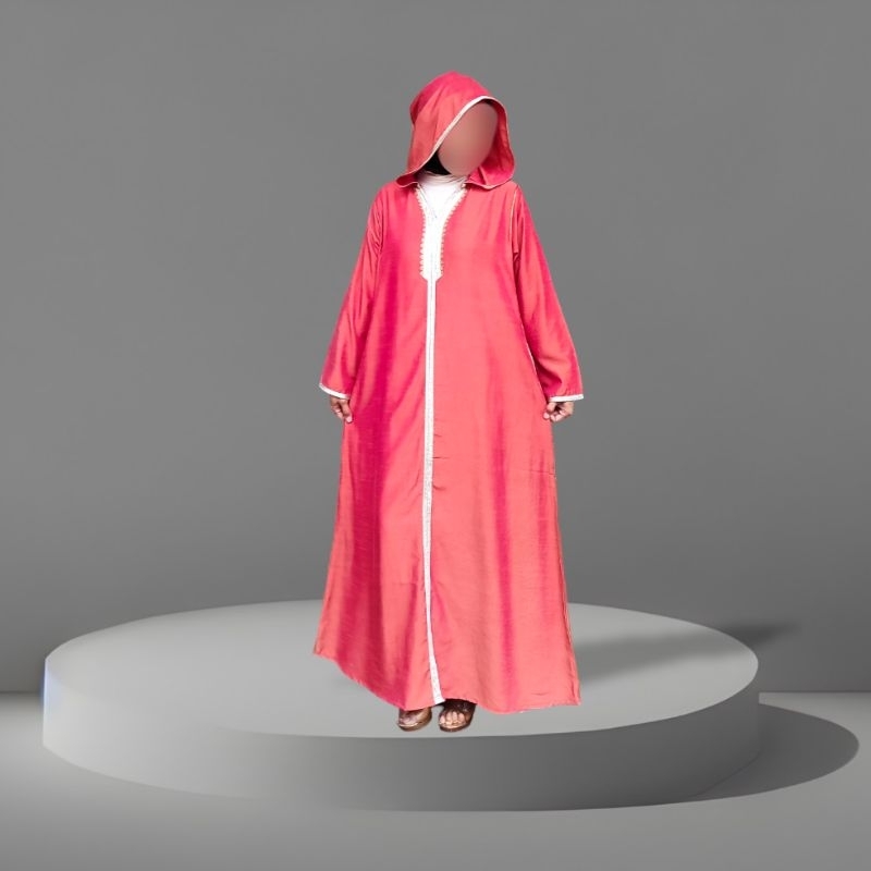 Gamis Hoodie Maroko Kaftan Djellaba Jalabiya Wanita Red Gold