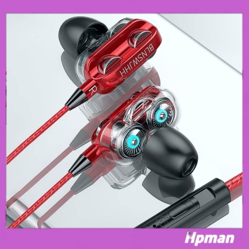 Headset Dual Driver 4D Bass Earphone Sport Double Speaker With Mic