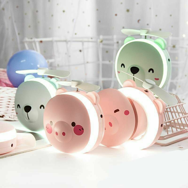 CERMIN LAMPU LED Mini Fan Kipas karakter 3 In 1 Portable USB Kaca Rias Make Up Murah