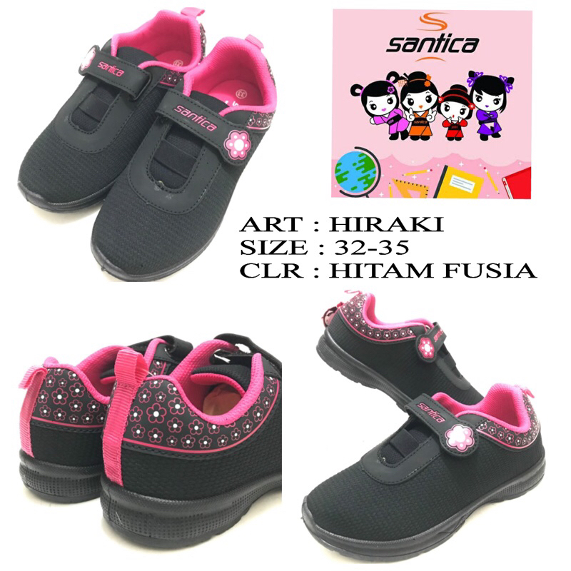 Sepatu woman slip on Santica Hakira hitam fusia 32-35 murah dan terbaru sepatu slip on kreketanblack white