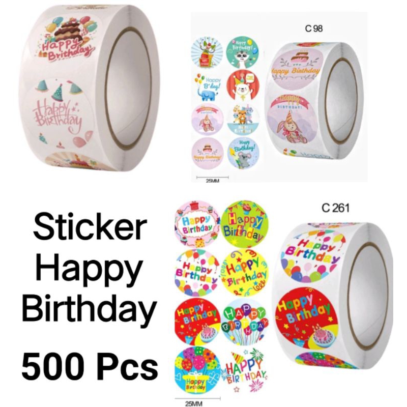 

500 pcs (1 Roll) Sticker Label HAPPY BIRTHDAY Ulang Tahun Ultah