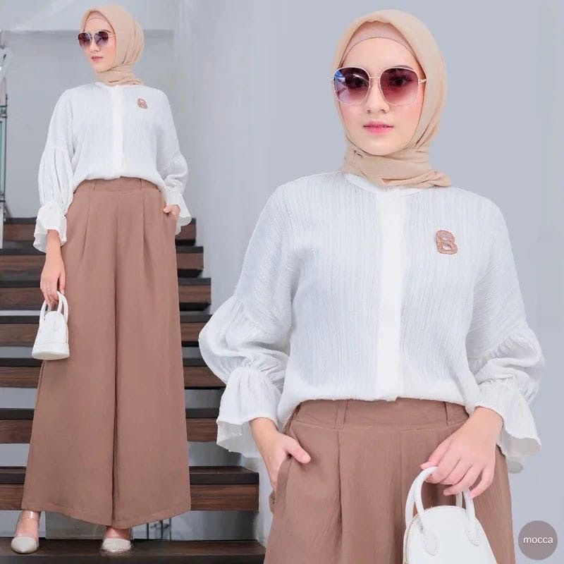 COD NAMIRA SET CRINKLE POLOS TERBARU LD 110 . NAMIRA SETELAN CRINKLE AIRFLOW PUTIH . NAMIRA ONE SET 