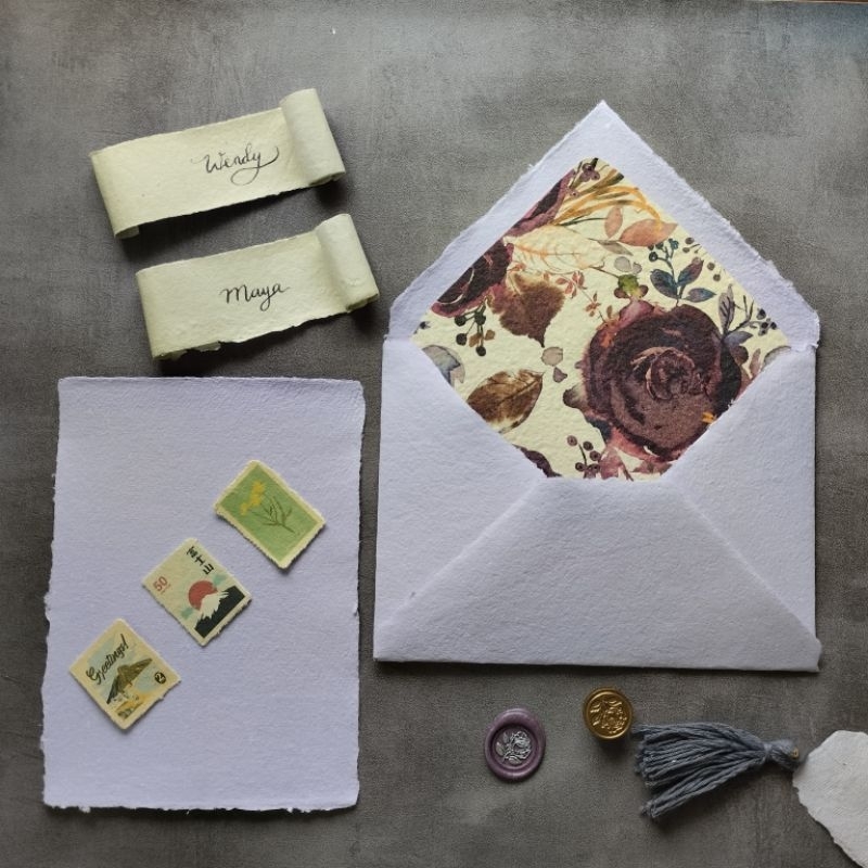 

Amplop Handmade C6 Ungu Pastel – Vintage & Unik, Kertas Daur Ulang