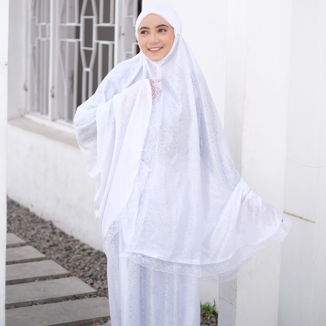 Mukena dewasa setelan putih polos katun
