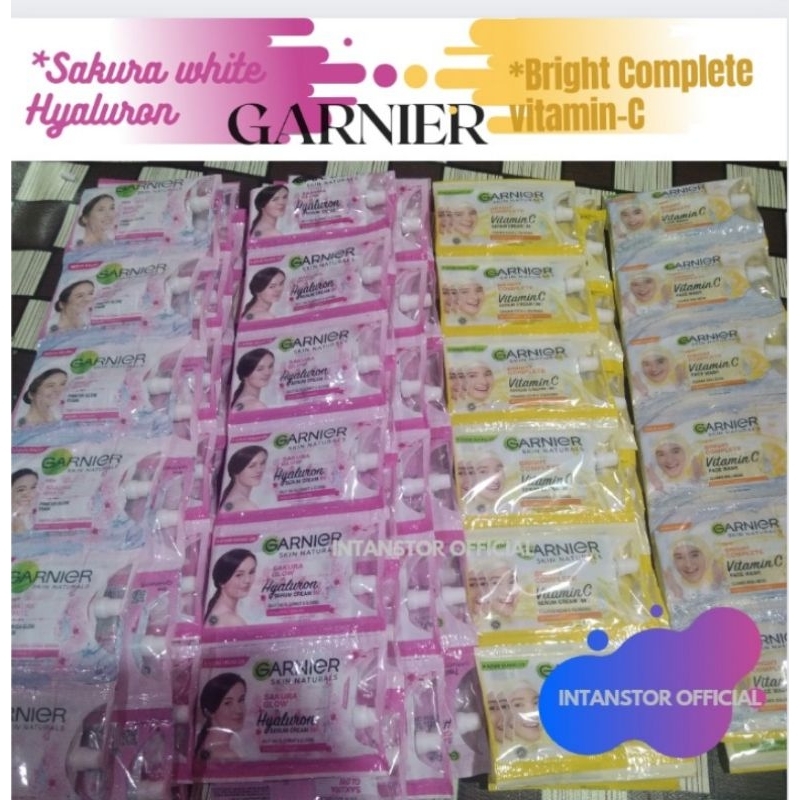 GARNIER Sachet Light Complete whitening Serum Cream 9ml I Garnier Sakura white day Cream 9ml I Garnier Facial Wash 9ml I Garnier Sakura Cream 9ml