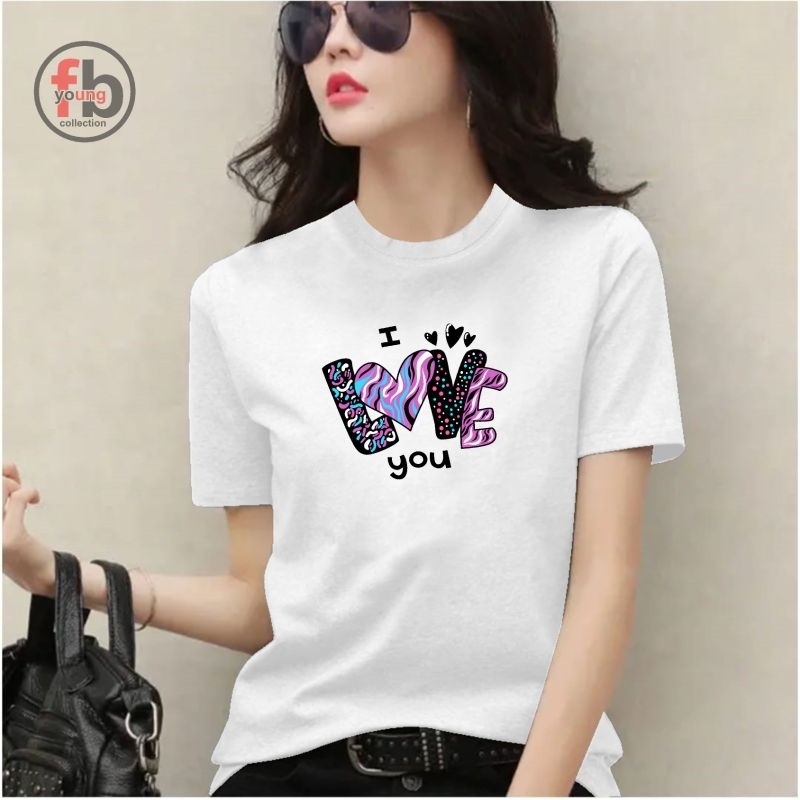 fbyoung kaos atasan wanita/t-shirt kaos spandex lengan pendek